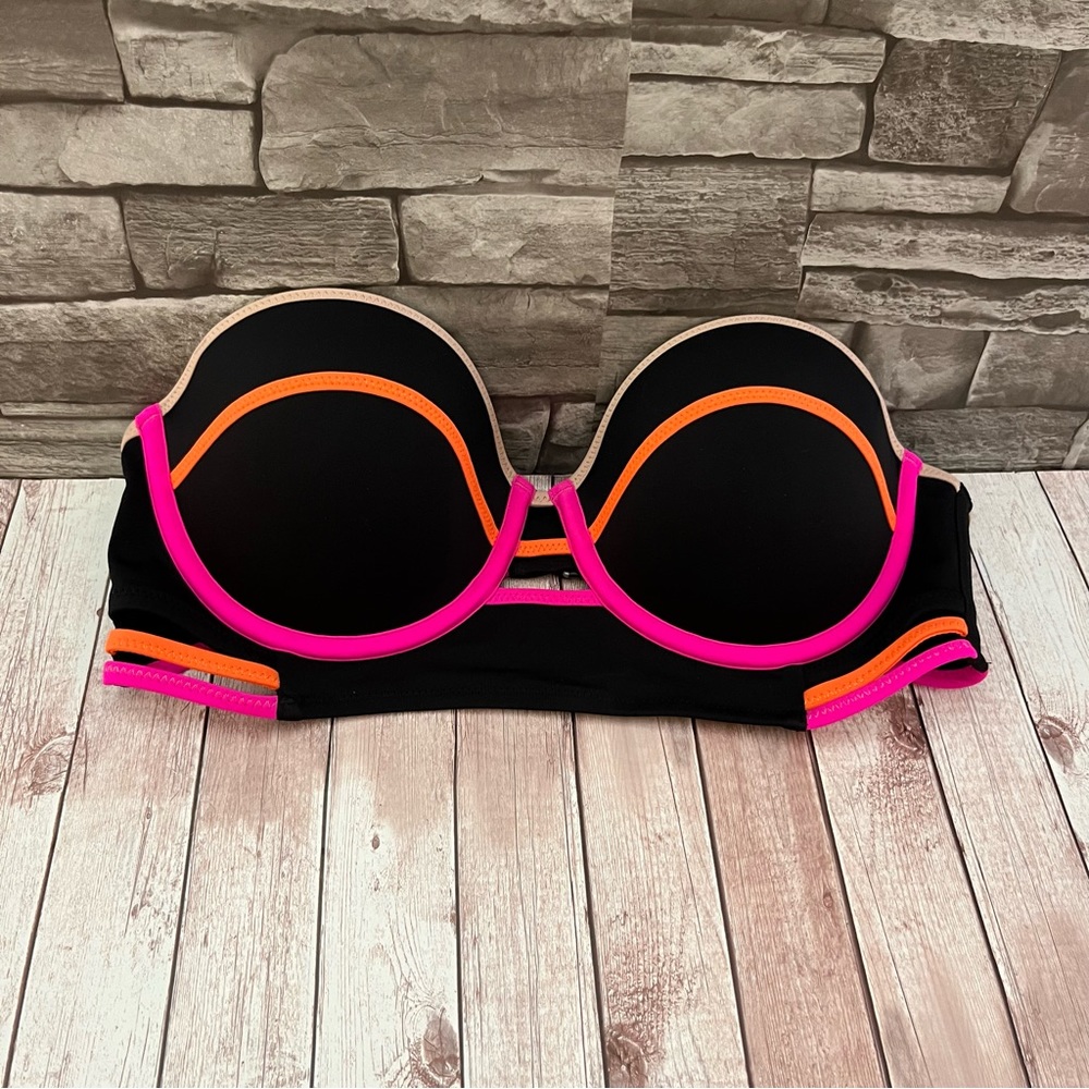Victoria's Secret Black Bikini Top with Pink and Orange Trim